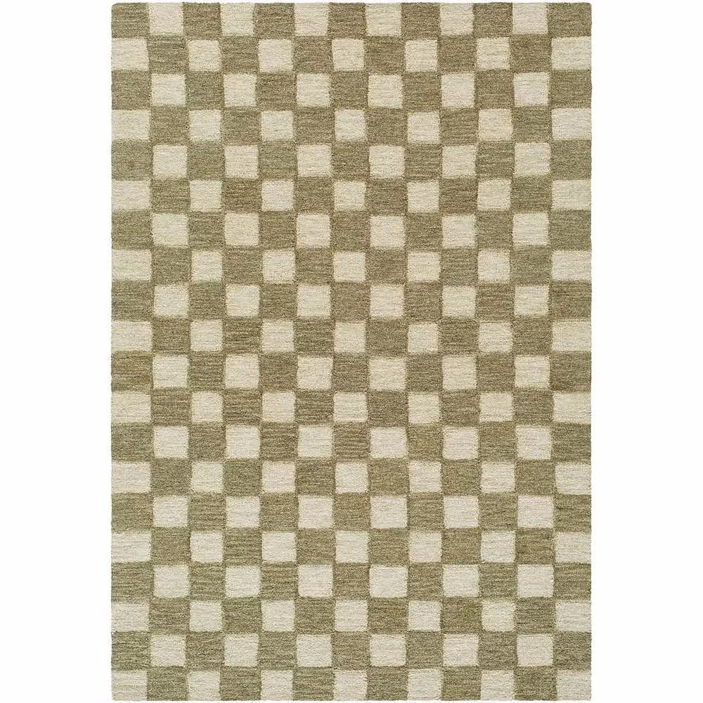 Livabliss Klopp Hand Tufted Wool Checkered Living and Bedroom Rug in Grey, Green and Beige, W: 185 cm, L: 275 cm – 2