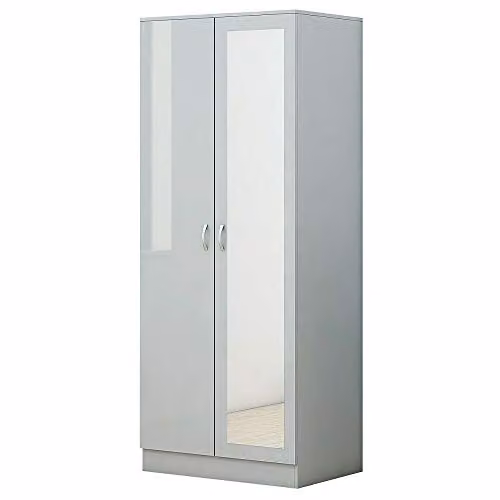 FWStyle Grey High Gloss 2 Door Mirrored Wardrobe W/D/H: 181 x 80 x 50 cm