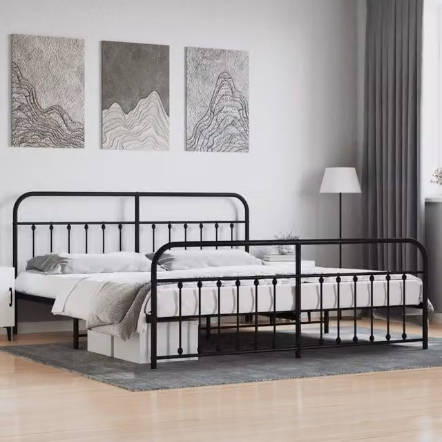 Berkfield Home Metal Bed Frame with Headboard and Footboard in Black 200 x 200 cm