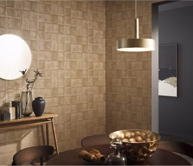 Elle Decoration Radiance Embossed Geometric Vinyl Wallpaper in Grey and Gold