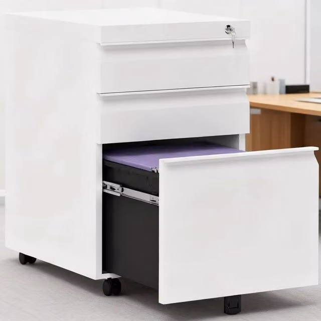ERGOVEXA 3 Drawer Metal Filing Cabinet in White with Lock and Castors, H: 60 cm, W: 39 cm, D: 40 cm