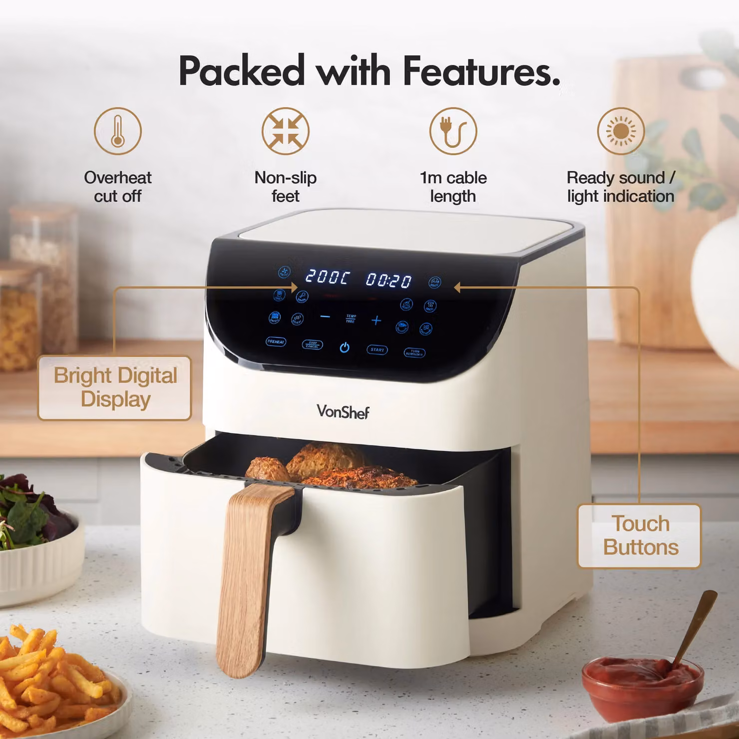 VonShef Fika 6L Digital Air Fryer in Beige – 3