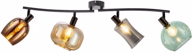 Netlighting Telesto Adjustable Ceiling Spotlight Bar in Black with Glass Shades, 4x E14