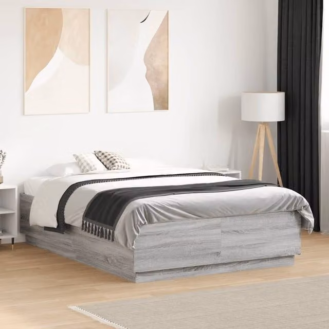 Berkfield Home Sonoma Small Double Bed Frame in Grey, W/D/H: 120 x 190 cm