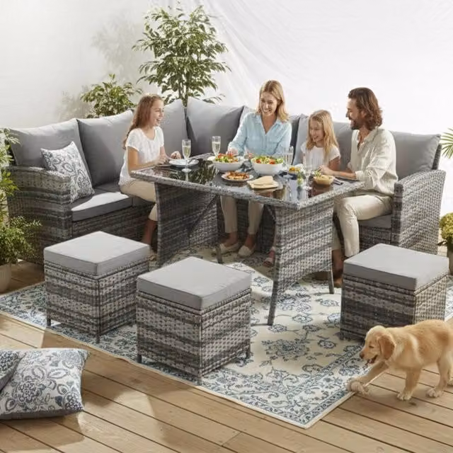 BIRCHTREE Modern Grey Rattan Garden Furniture Patio Set