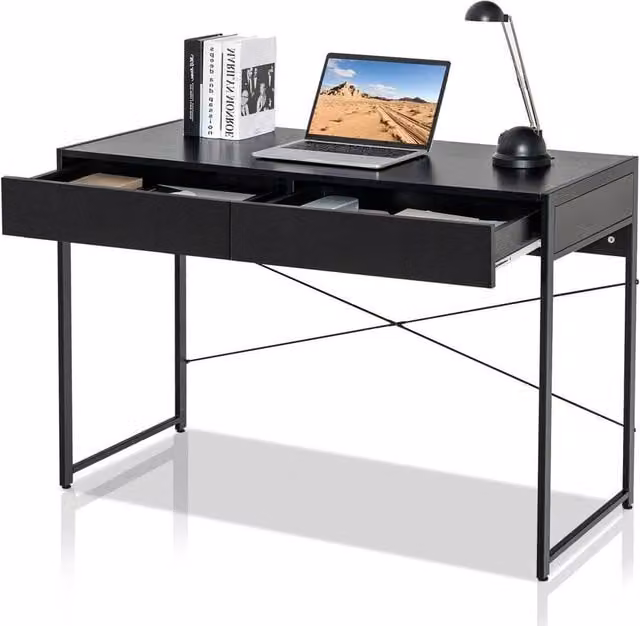 SPETLEK Industrial Computer Desk with 2 Drawers in Black, Width: 112 cm – 1