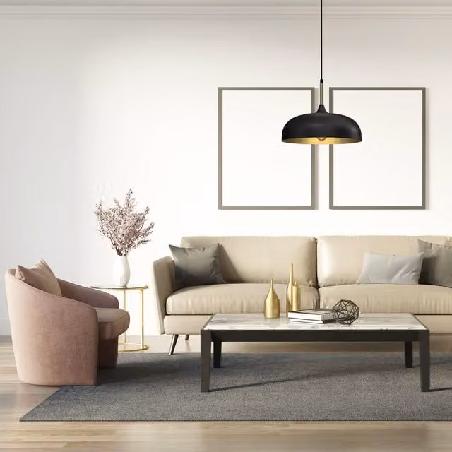 Milagro Lincoln Adjustable Pendant Lamp in Black and Gold/Brass, Diameter: 35 cm – 1