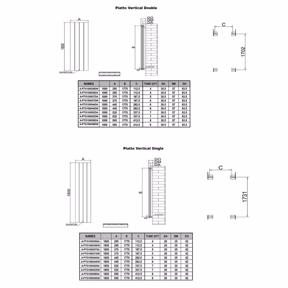 Bathroom Kingdom Piatto Anthracite Single Flat Panel Vertical Radiator in Grey, H: 180 cm, W: 37 cm – 2