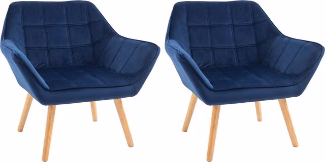 HOMCOM Set of 2 Modern Blue Velvet Accent Armchairs with Metal Frame and Wooden Legs – 5