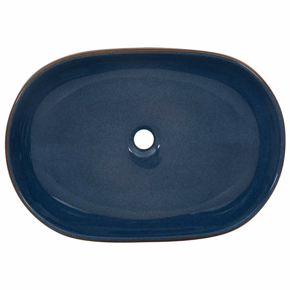 Berkfield Home Oval Ceramic Countertop Basin in Brown and Blue, W: 59 cm, D: 40 cm, H: 14 cm – 3