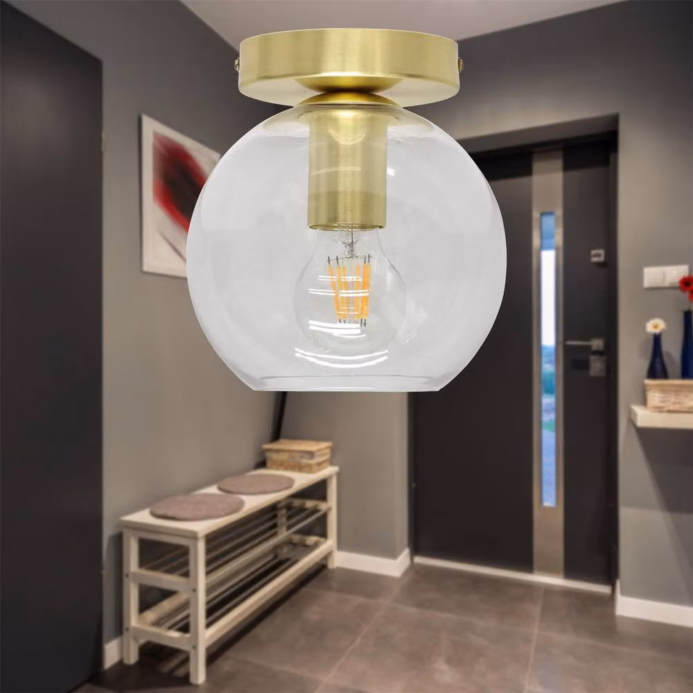 First Choice Lighting Barnum Ceiling Light Fitting with Transparent Glass Sphere and Gold Brass Finish – 2