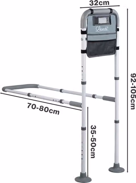 Levede Adjustable Steel Bed Rail Assist Handle with LED Sensor Light in Grey