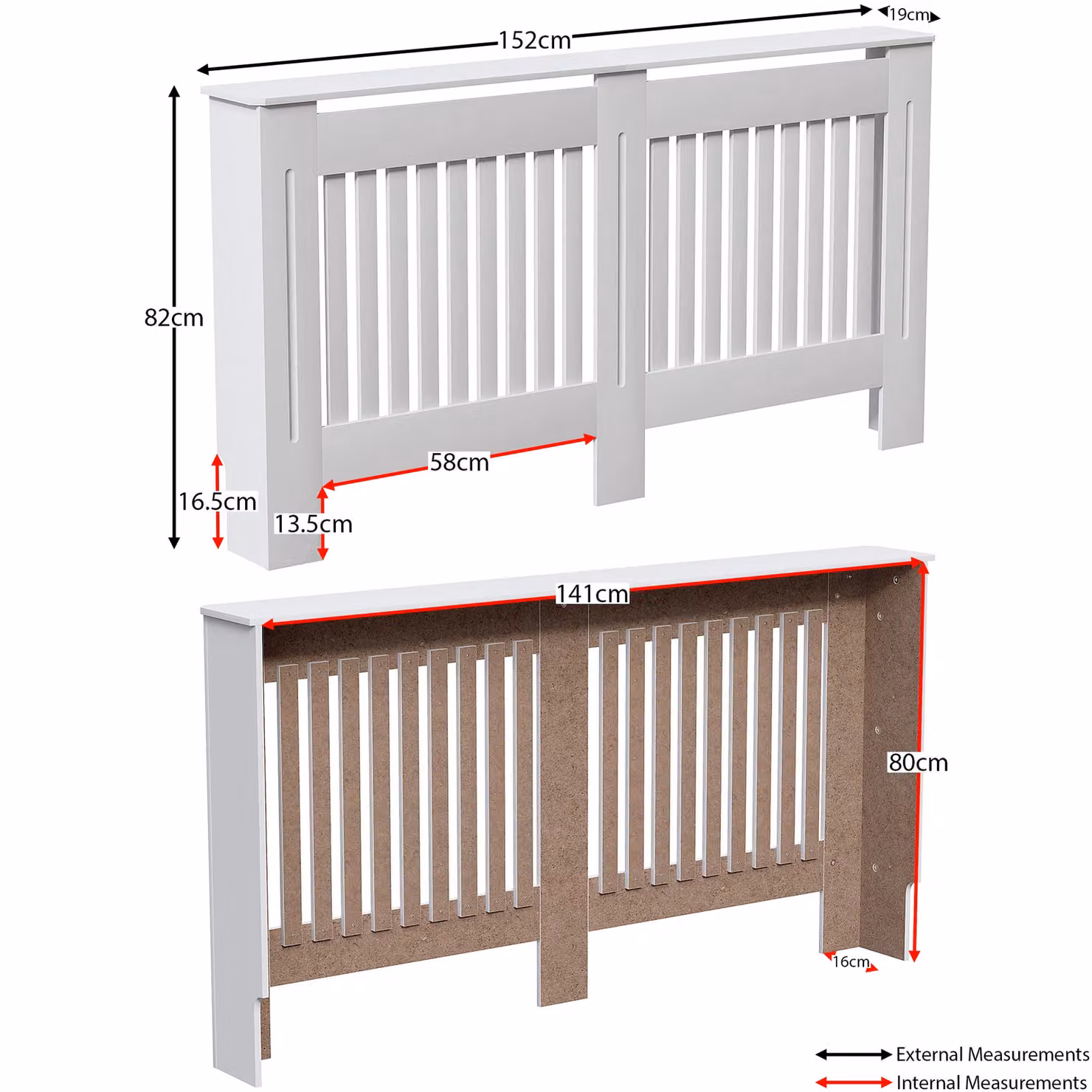 Vida Designs Chelsea MDF Radiator Cover in White, W/D/H: 152 x 82 x 19 cm – 2