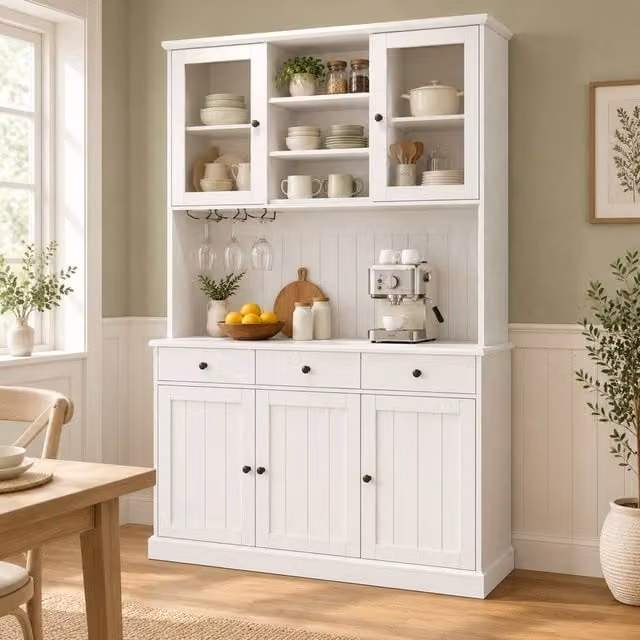 STILVORA Tall Kitchen Cabinet in White with Power Outlets and Wine Glass Holder, W/D/H: 40.0 x 40.0 x 191.0 cm – 1
