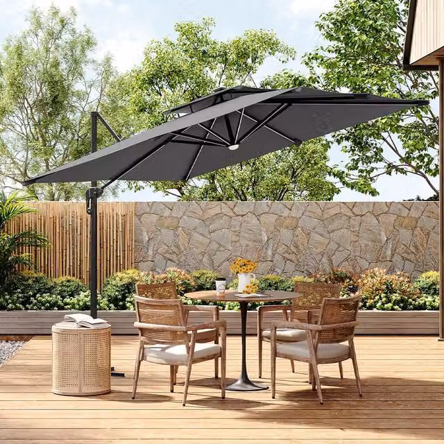 Livingandhome Grey Cantilever Parasol with UPF 30 Protection