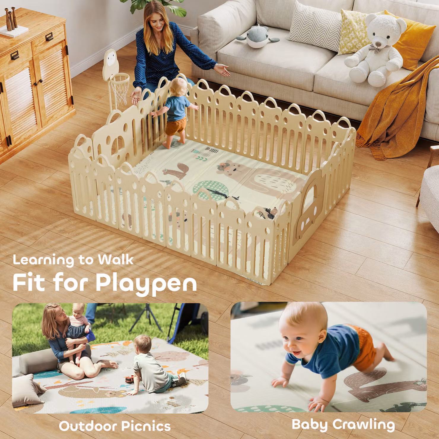 AIYAPLAY Animal-Themed Double Sided Foldable Water-Resistant Foam Baby Play Mat, Multicolour, W: 177 cm, D: 146 cm, H: 1.5 cm – 3