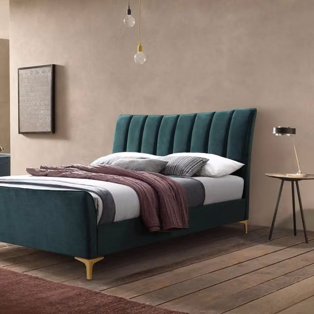 Birlea Clover Upholstered Velvet Bed in Green and Gold