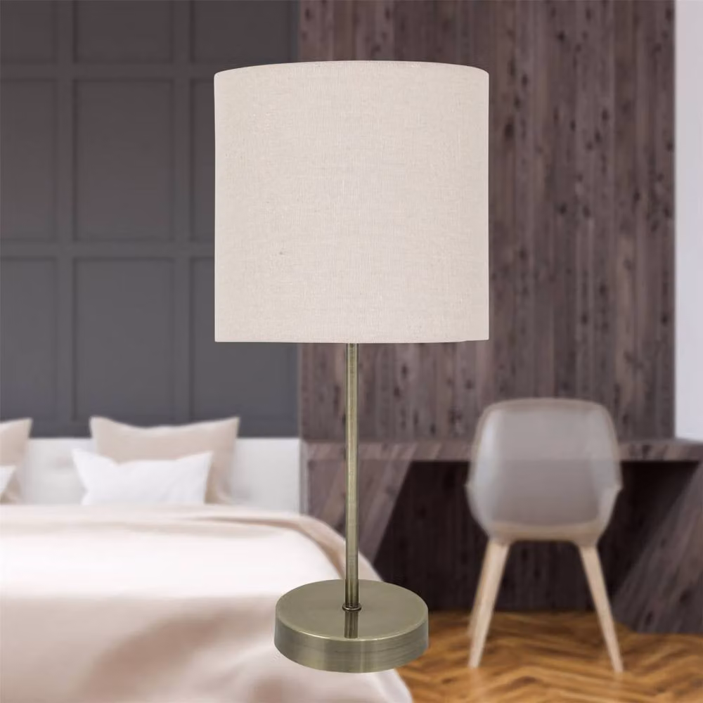 First Choice Lighting Antique Brass Stick Table Lamp with Beige Fabric Shade – 2