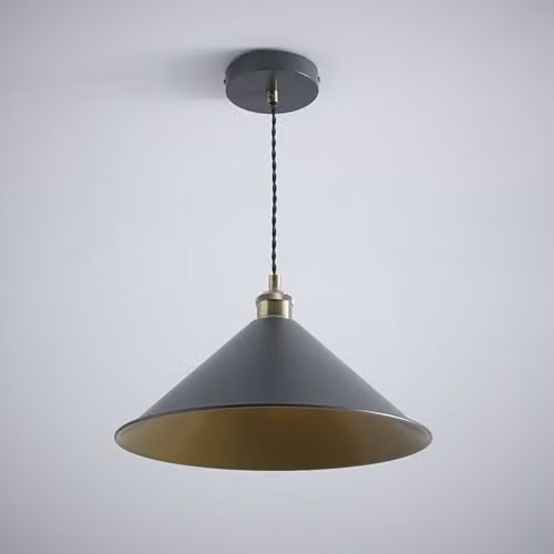 K LIVING Charcoal Painted Cone Pendant Ceiling Light with Antique Brass Finish