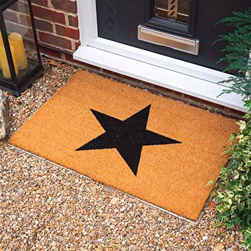 Nicola Spring Non-Slip Coir Door Mat with Black Star Design, W: 90 cm, D: 60 cm – 2