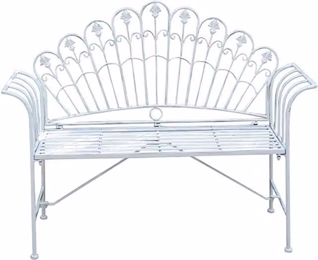 GlamHaus Girona 2 Seater Foldable Metal Garden Bench in Matt Grey and White Vintage Style