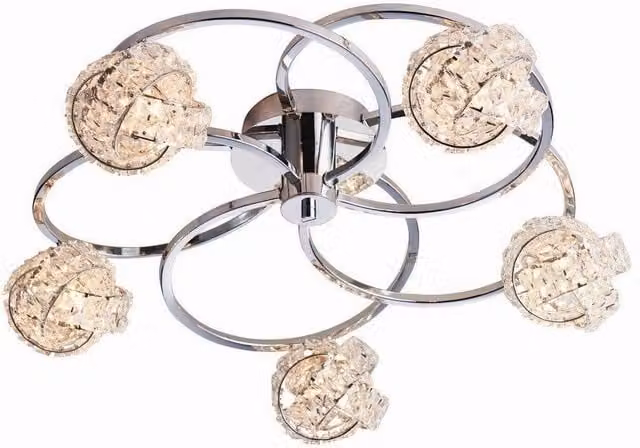 Netlighting Talia 5 Light Semi Flush Ceiling Light in Chrome and Crystal with Clear Glass G9 Bulbs