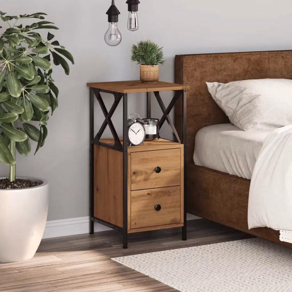 Berkfield Home Artisan Oak Bedside Cabinet in Brown, W/D/H: 34 x 35.5 x 70 cm – 3