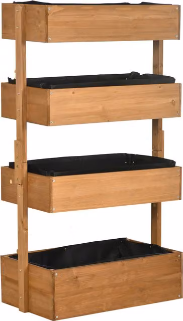 Outsunny 4-Tier Wooden Raised Garden Bed, Orange and Brown Vertical Planter Box, W/D/H: 80 x 45 x 142 cm