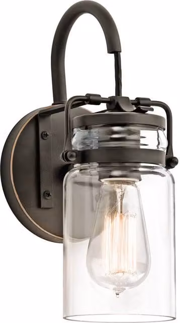Netlighting Brinley Single Light Wall Lamp in Olde Bronze and Brown with Transparent Glass and E27 Socket – 1