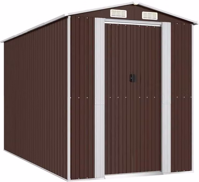 Berkfield Home Garden Shed in Dark Brown Galvanised Steel, W/D/H: 192 x 357 x 223 cm