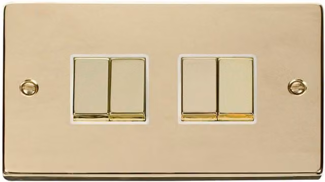 SE HOME Ingot 4 Gang 2 Way Flush Light Switch, Polished Brass and White