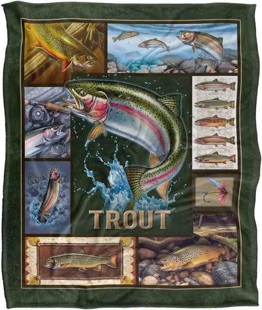 JQ Licensing Trout Fishing Silky Touch Super Soft Fleece Throw Blanket in White, W/D/H: 152 x 127 cm – 6