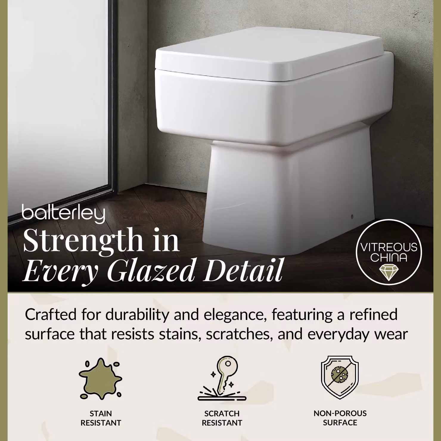Balterley Square Back to Wall Toilet Pan, White, W: 40 cm, D: 35 cm, H: 52 cm – 2