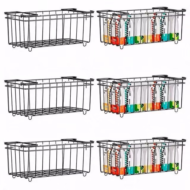 KORVIXA 6 Pack Heavy Duty Steel Stackable Wire Storage Baskets, Black, Width: 80 cm – 1