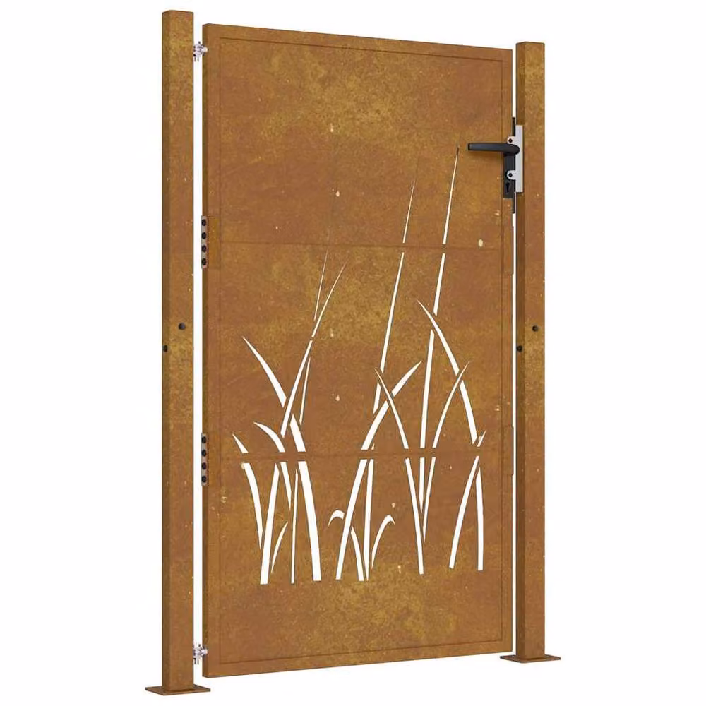 Berkfield Home Beautiful Garden Gate in Brown Corten Steel with Grass Design, W: 105 cm, H: 130 cm – 2