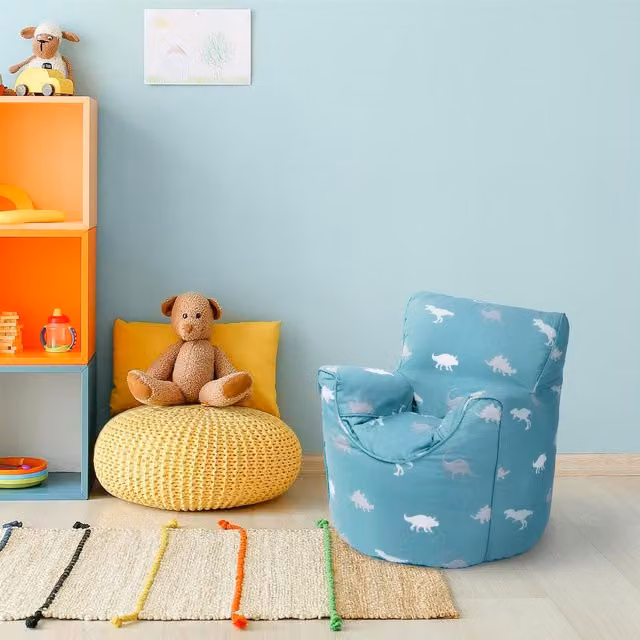 Ready Steady Bed Rex Kids Bean Bag Armchair with Animal Print in Blue