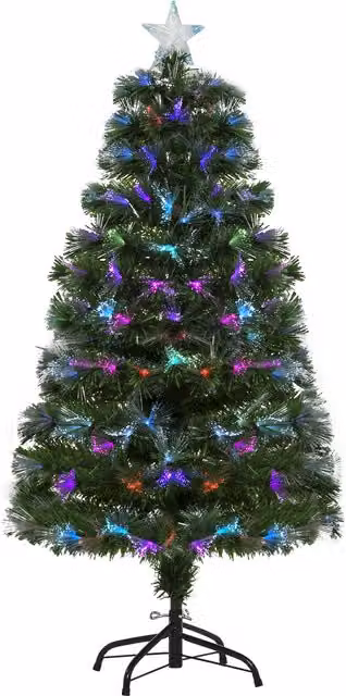 HOMCOM 1.2m Tall Green Artificial Fiber Optic Christmas Tree with Multicolour LED Lights and Flash Mode – 1