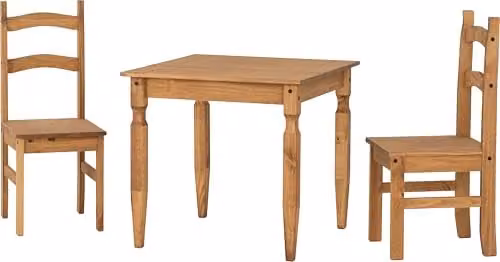 Seconique Rio Square Pine Dining Set in Brown with 1 Table and 2 Chairs