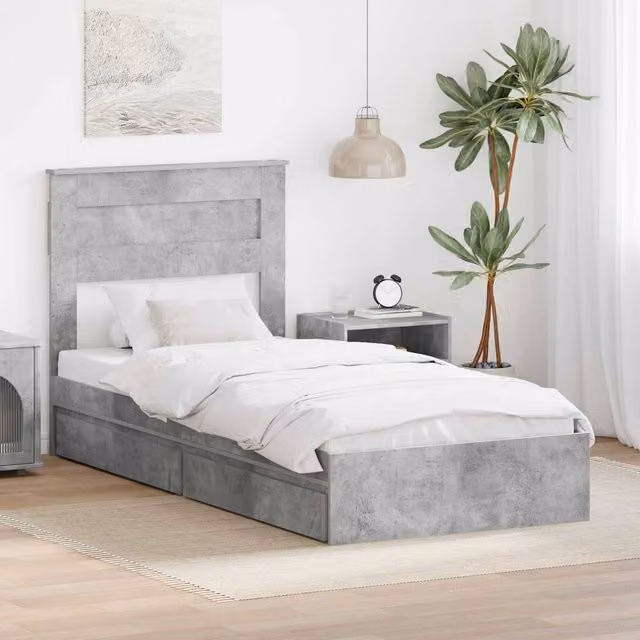 Berkfield Home Modern Storage Bed in Concrete Grey, W/D/H: 90 x 190 cm, Engineered Wood