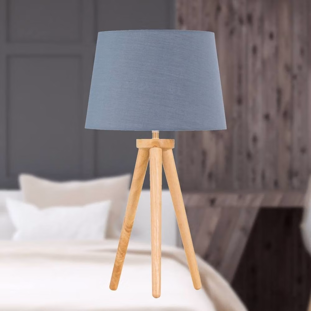 First Choice Lighting Voyage Wood Table Lamp with Grey Fabric Shade in Brown – 2
