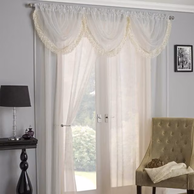 Terrys Savannah Crystal Transparent Voile Rod Pocket Single Curtain, Beige