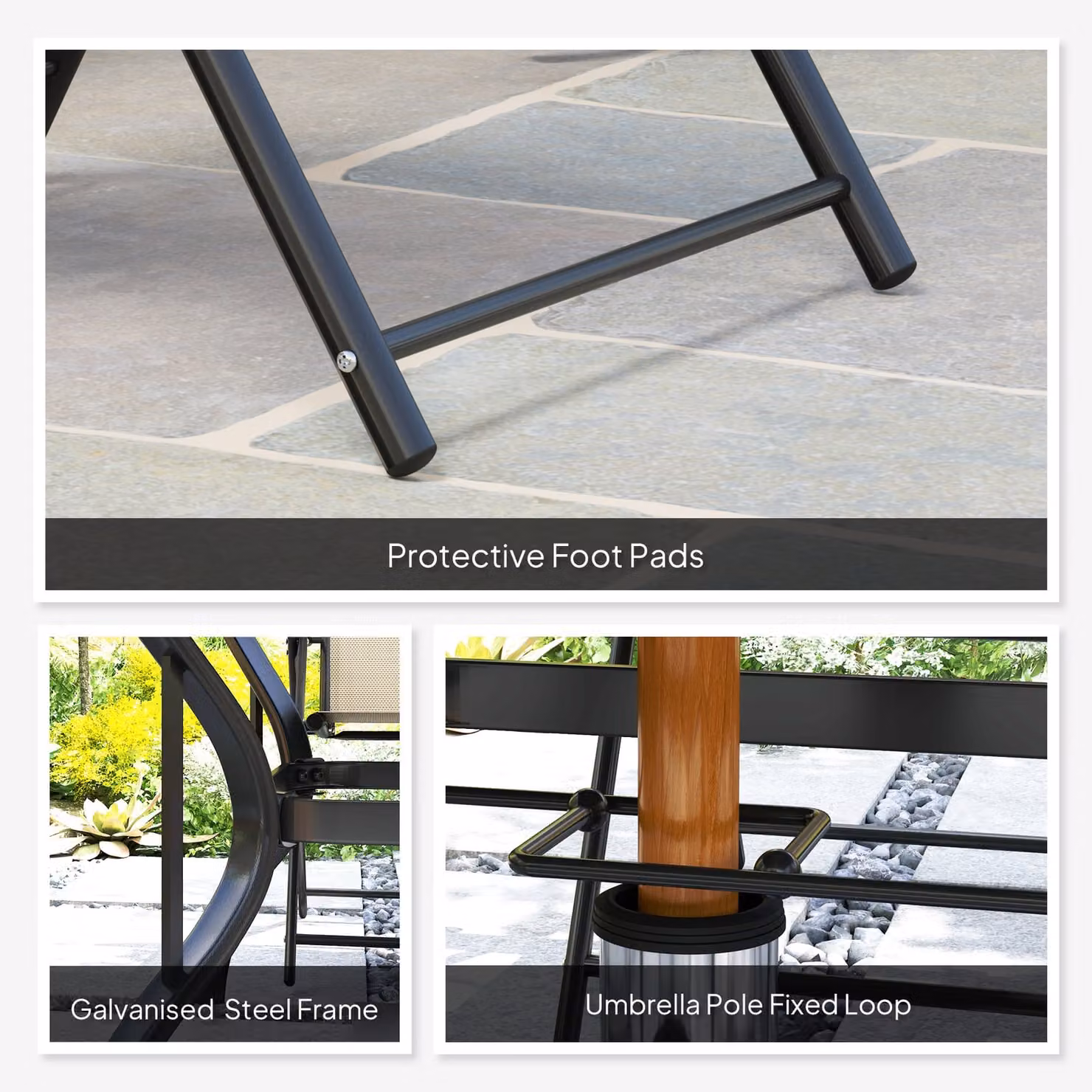 Outsunny Five-Piece Modern Patio Set with Square Table and Chairs in Black and Powder Coated Steel – 5
