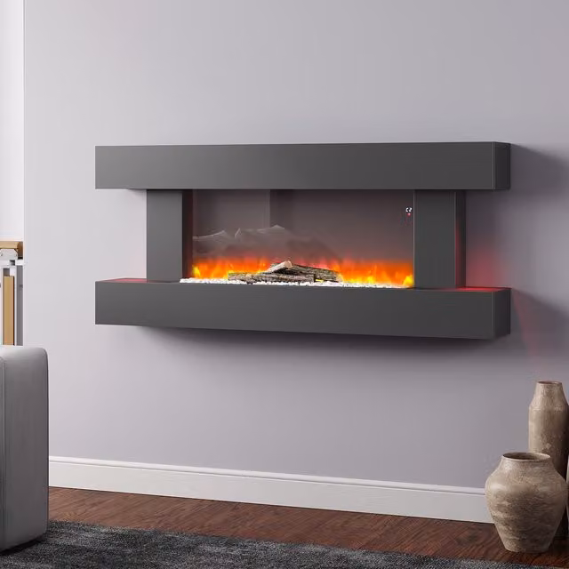 Living Star Wall Mounted Electric Fireplace with Remote Control in Black and Anthracite with Wood Effect