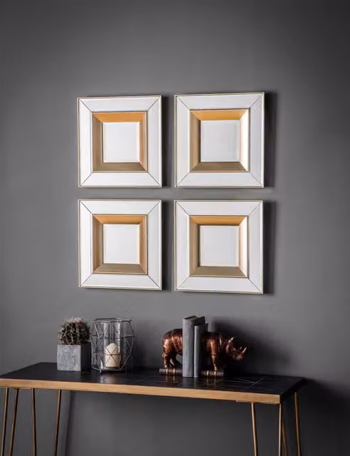 Gallery Direct Phantom Set of 4 Modern Square Wall Mirrors in Gold