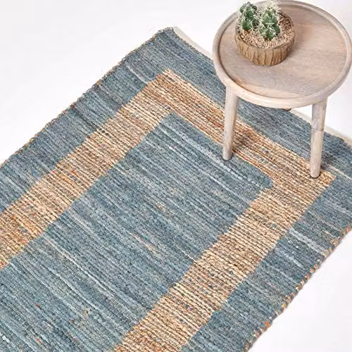 HOMESCAPES Veranda Modern Handwoven Chindi Rug in Natural and Grey, W: 90 cm, L: 150 cm