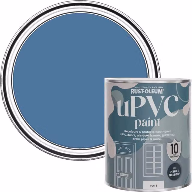Rust-Oleum Water-Based uPVC Door and Window Paint in Matt Blue Silk, 0.75 l – 1