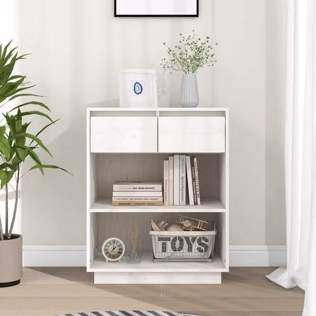 Berkfield Home Rustic White Solid Wood Pine Console Cabinet W/D/H: 60 x 34 x 75 cm