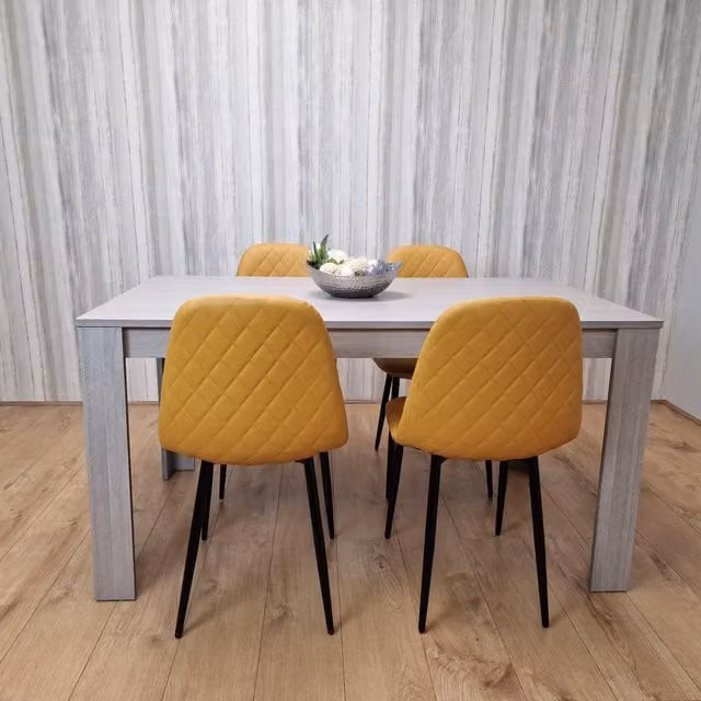 Kosy Koala Grey Dining Table and 4 Yellow Stitched Chairs Dining Set, W/D/H: 140 x 80 x 75 cm