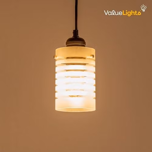 ValueLights Easy Fit Striped Frosted Glass Cylinder Ceiling Pendant Light Shade in White and Transparent, Shade Width: 10 cm – 2