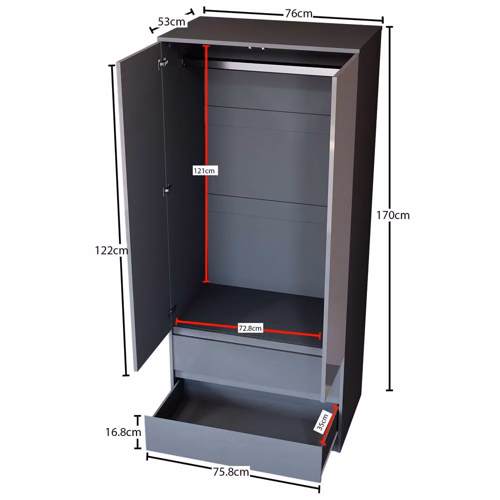HD Designs Glinton High Gloss 2 Door 2 Drawer Wardrobe in Grey – 2